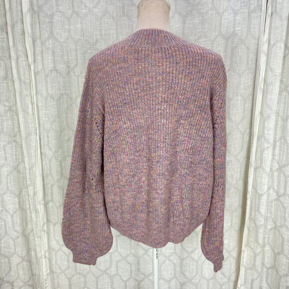 Tularosa Pauline Mock Neck Pullover Sweater Size L Heathered Purple Multi Cable - Picture 12 of 16